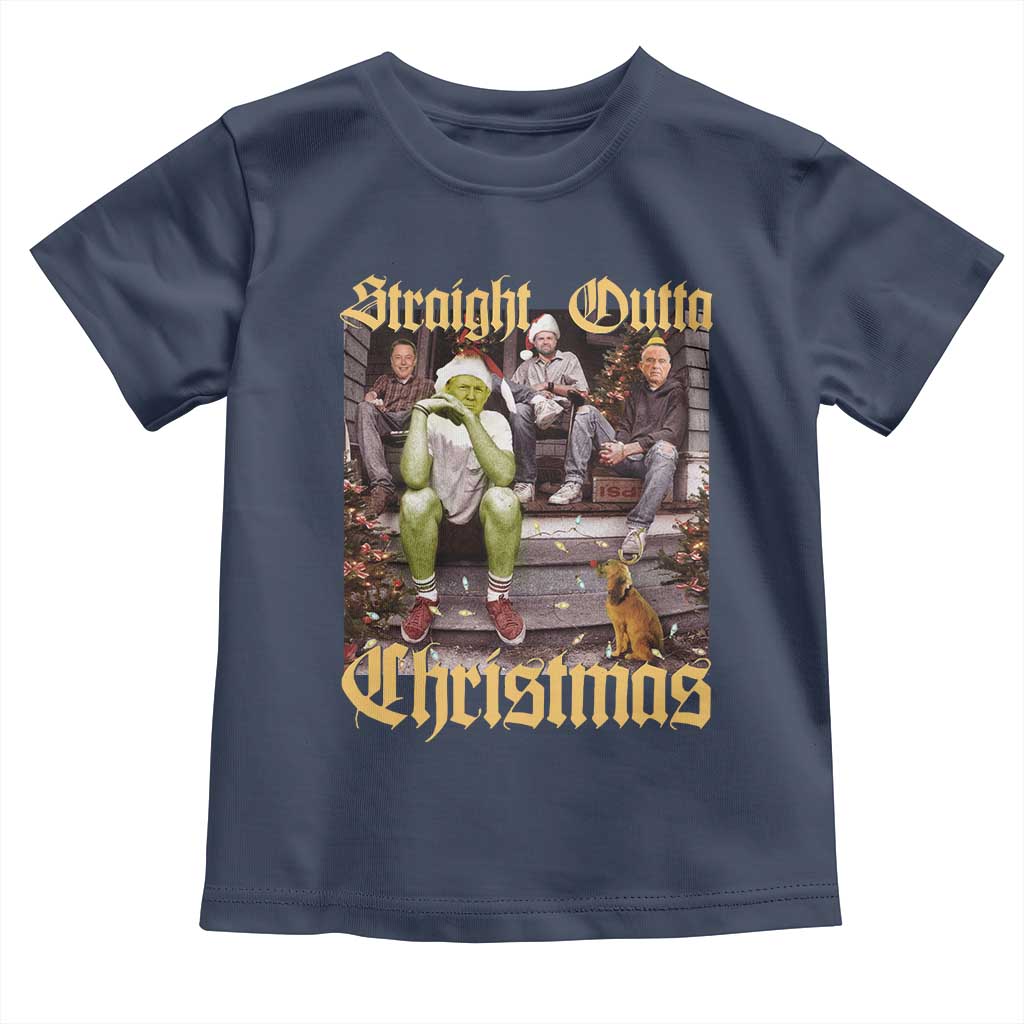 Humorous Trump Christmas Toddler T Shirt Straight Outta Xmas Movie TS10 Navy Print Your Wear