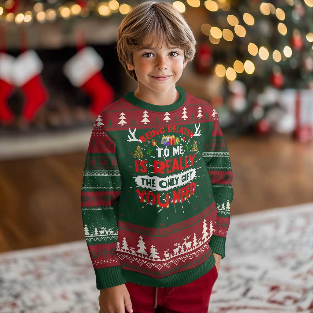 Funny Ugly Christmas Sweater Being Related To Me Is Really The Only Gift You Need Xmas Lights TS10 Christmas Print Your Wear