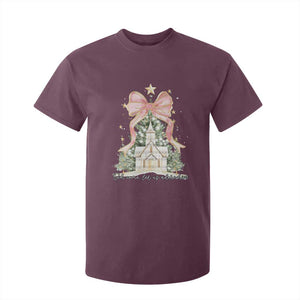 Christian Christmas T Shirt For Kid Oh Come Let Us Adore Him Nativity Christmas Tree Bow TS10 Maroon Print Your Wear
