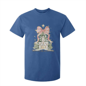 Christian Christmas T Shirt For Kid Oh Come Let Us Adore Him Nativity Christmas Tree Bow TS10 Royal Blue Print Your Wear