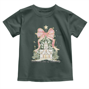 Christian Christmas Toddler T Shirt Oh Come Let Us Adore Him Nativity Christmas Tree Bow TS10 Dark Forest Green Print Your Wear