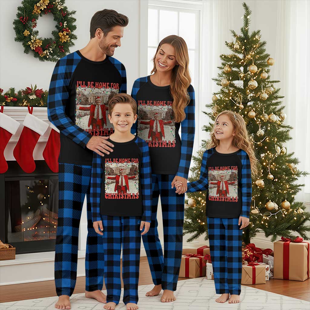 Funny Trump Pink Plaid Pajama Set I'll Be Home For Christmas Santa Pajamas TS10 Blue Plaid Print Your Wear