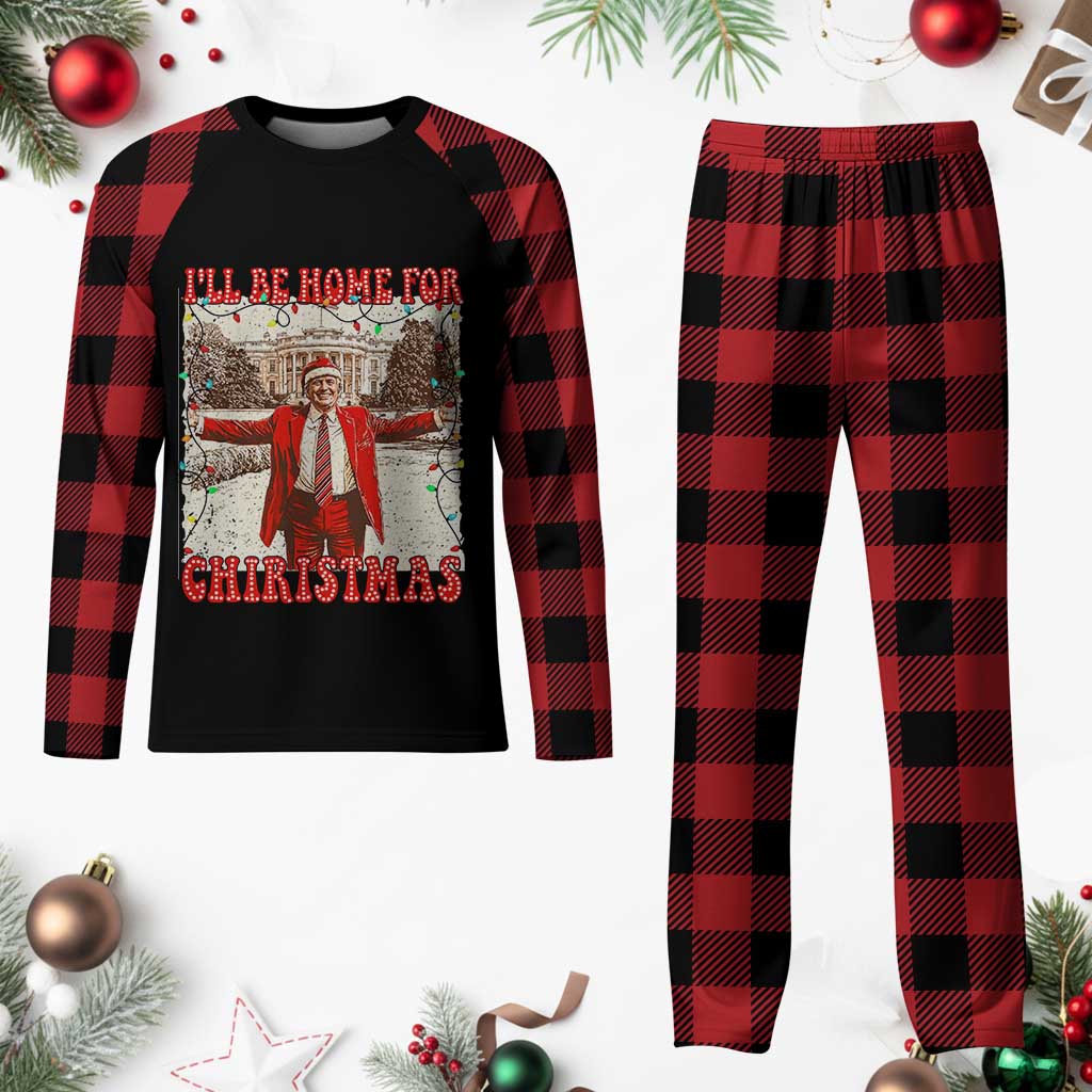 Funny Trump Pink Plaid Pajama Set I'll Be Home For Christmas Santa Pajamas TS10 Buffalo Plaid Print Your Wear