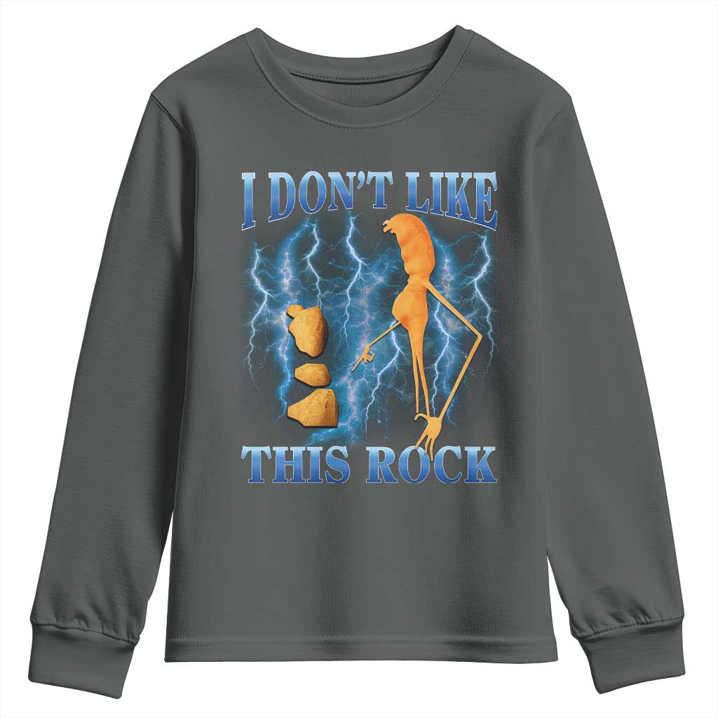 Funny Christmas Marcus The Worm Youth Sweatshirt I Don't Like This Rock Brain Rot TS10 Dark Heather Print Your Wear