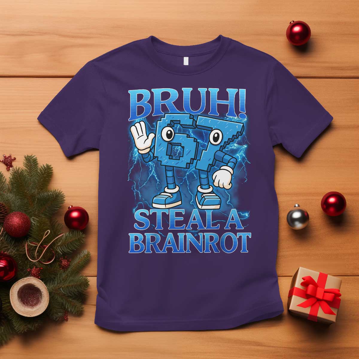 Bruh 6 7 Steal a Brainrot T Shirt 6-7 Funny Brainrot Meme Six Seven Bootleg TS10 Purple Print Your Wear