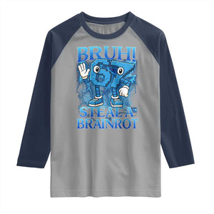 Bruh 6 7 Steal a Brainrot Raglan Shirt 6-7 Funny Brainrot Meme Six Seven Bootleg TS10 Sport Gray Navy Print Your Wear