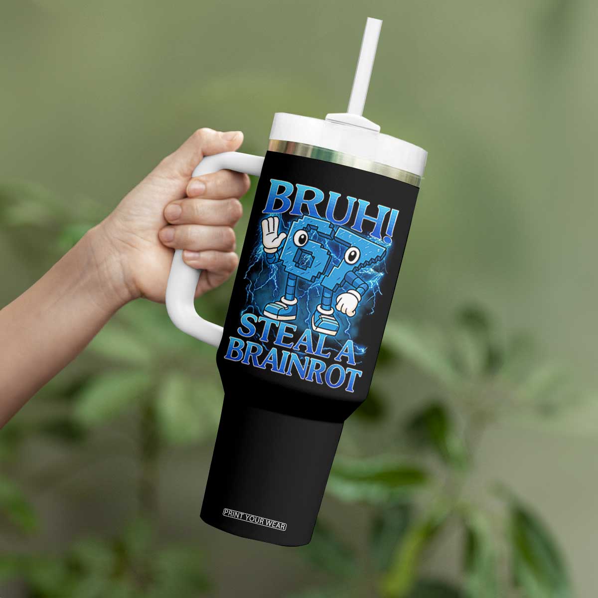 Bruh 6 7 Steal a Brainrot Tumbler With Handle 6-7 Funny Brainrot Meme Six Seven Bootleg TS10 Print Your Wear