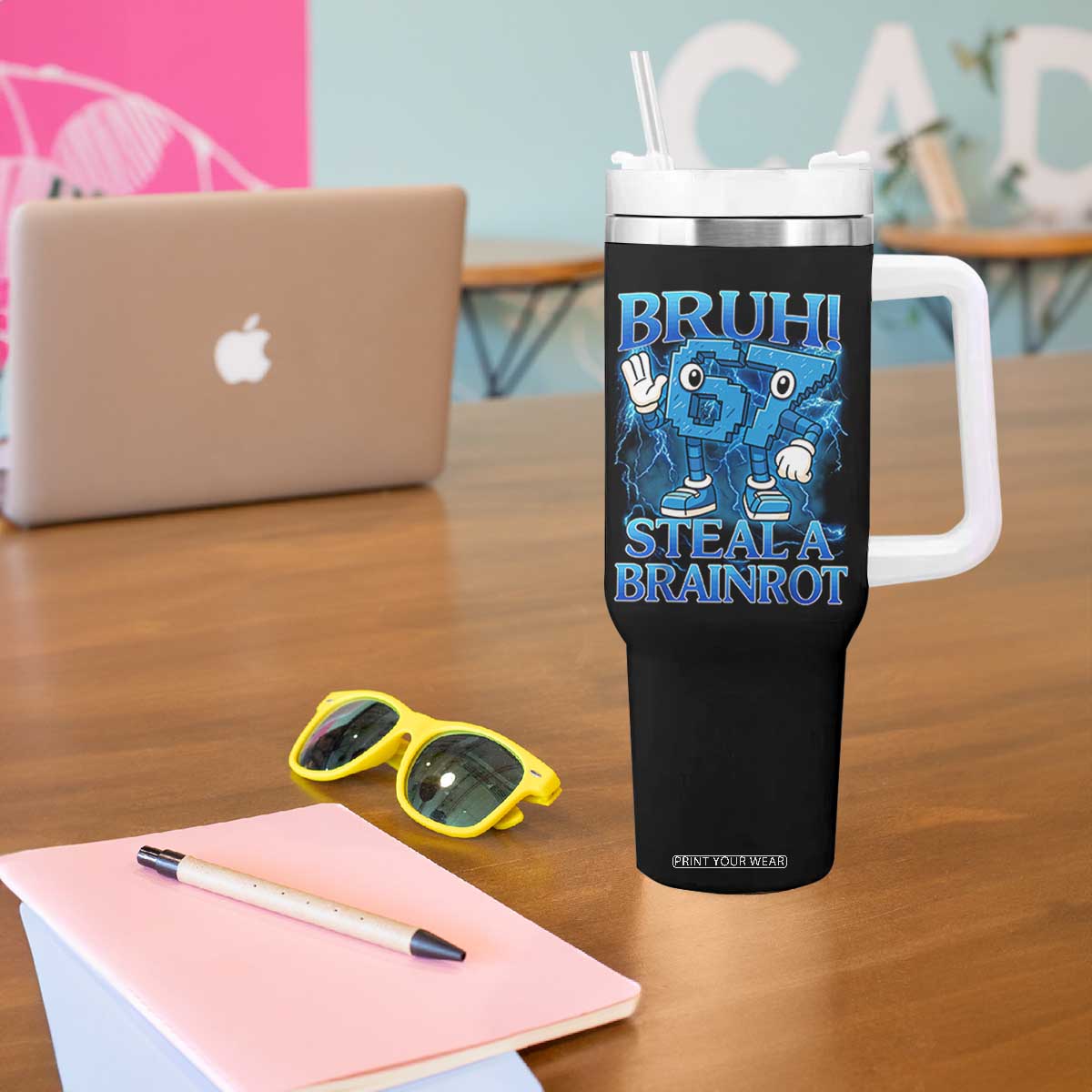 Bruh 6 7 Steal a Brainrot Tumbler With Handle 6-7 Funny Brainrot Meme Six Seven Bootleg TS10 Print Your Wear