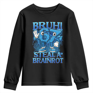 Bruh 6 7 Steal a Brainrot Youth Sweatshirt 6-7 Funny Brainrot Meme Six Seven Bootleg TS10 Black Print Your Wear