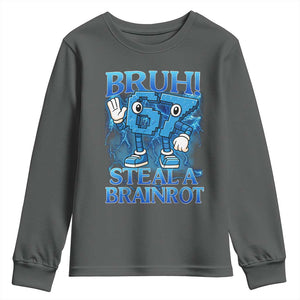 Bruh 6 7 Steal a Brainrot Youth Sweatshirt 6-7 Funny Brainrot Meme Six Seven Bootleg TS10 Dark Heather Print Your Wear