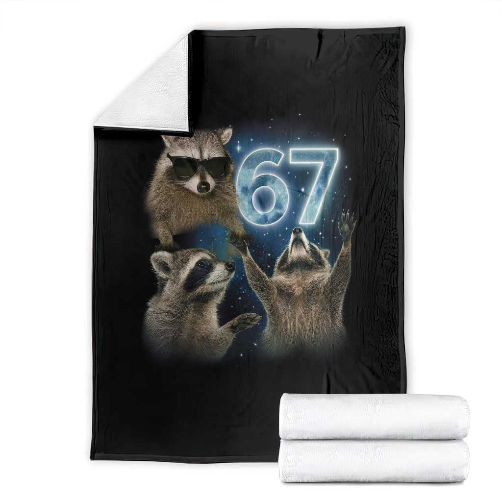 Funny 67 Raccoon Meme Throw Blanket Howling at The Moon Funny Six Seven Weird Cursed TS10 Black Print Your Wear