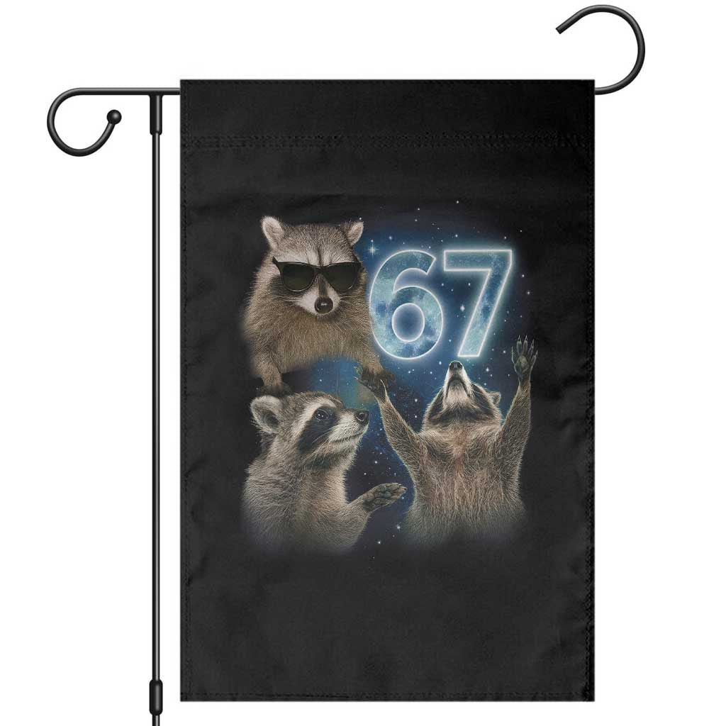 Funny 67 Raccoon Meme Garden Flag Howling at The Moon Funny Six Seven Weird Cursed TS10 Black Print Your Wear