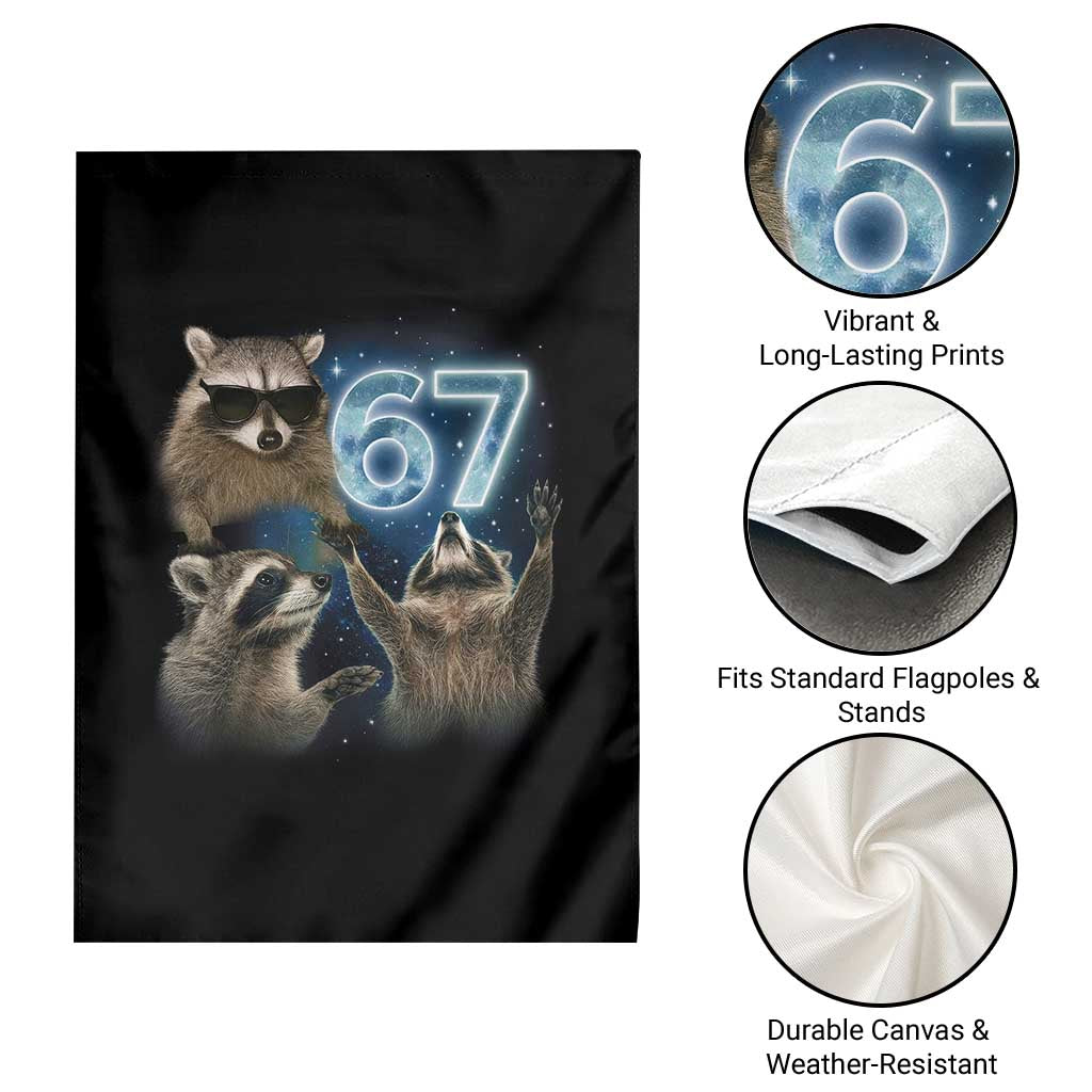 Funny 67 Raccoon Meme Garden Flag Howling at The Moon Funny Six Seven Weird Cursed TS10 Print Your Wear