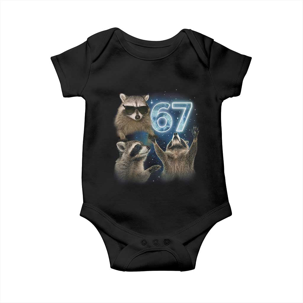 Funny 67 Raccoon Meme Baby Onesie Howling at The Moon Funny Six Seven Weird Cursed TS10 Black Print Your Wear