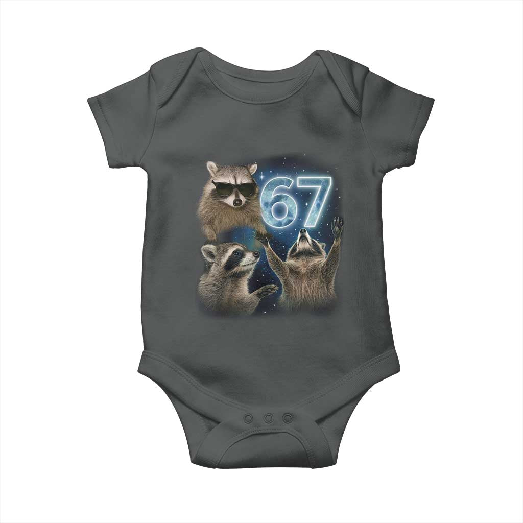 Funny 67 Raccoon Meme Baby Onesie Howling at The Moon Funny Six Seven Weird Cursed TS10 Dark Heather Print Your Wear
