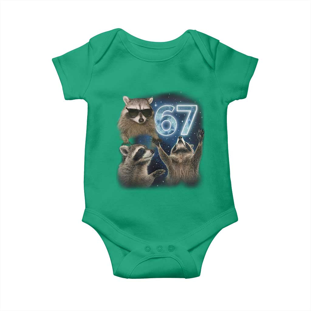 Funny 67 Raccoon Meme Baby Onesie Howling at The Moon Funny Six Seven Weird Cursed TS10 Irish Green Print Your Wear
