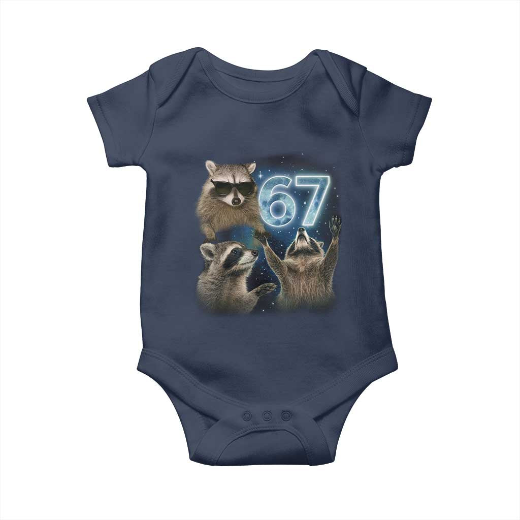 Funny 67 Raccoon Meme Baby Onesie Howling at The Moon Funny Six Seven Weird Cursed TS10 Navy Print Your Wear