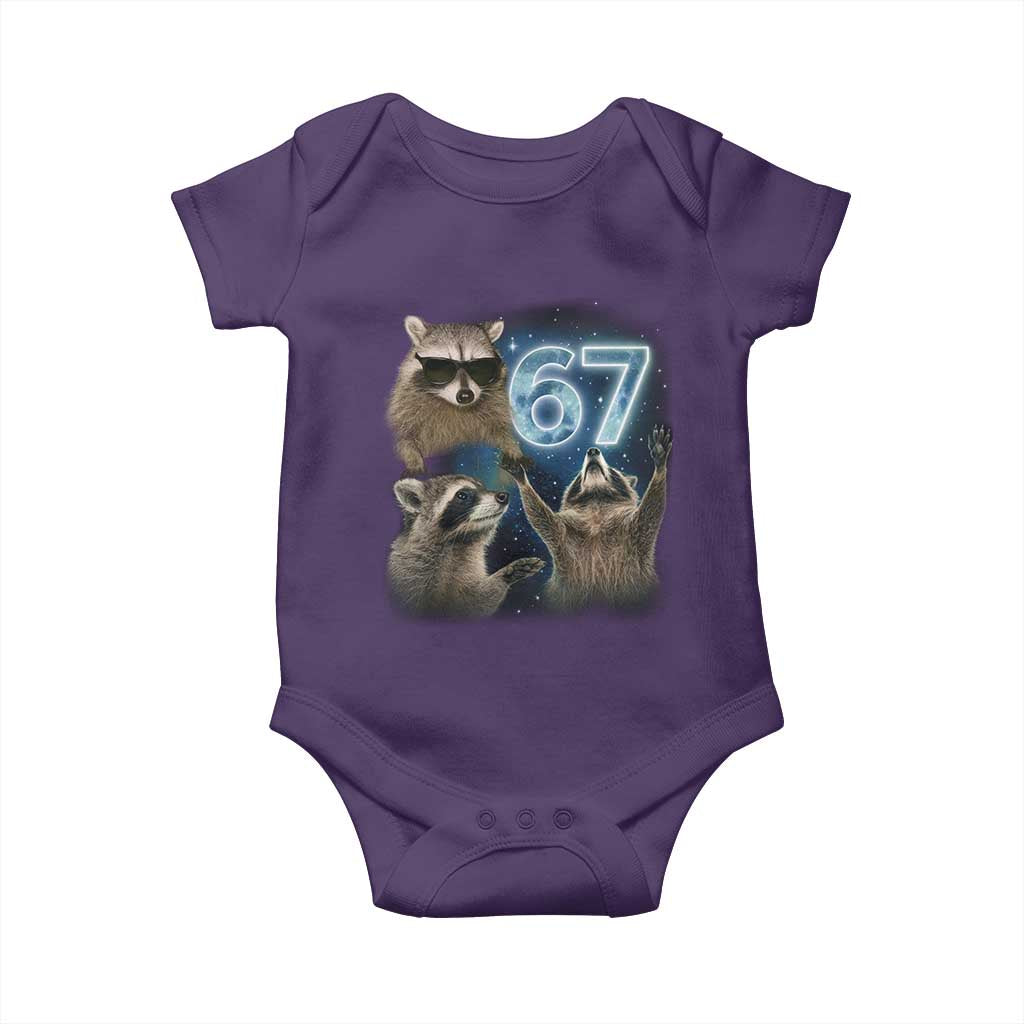 Funny 67 Raccoon Meme Baby Onesie Howling at The Moon Funny Six Seven Weird Cursed TS10 Purple Print Your Wear