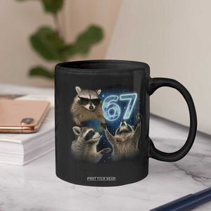 Funny 67 Raccoon Meme Coffee Mug Howling at The Moon Funny Six Seven Weird Cursed TS10 Print Your Wear