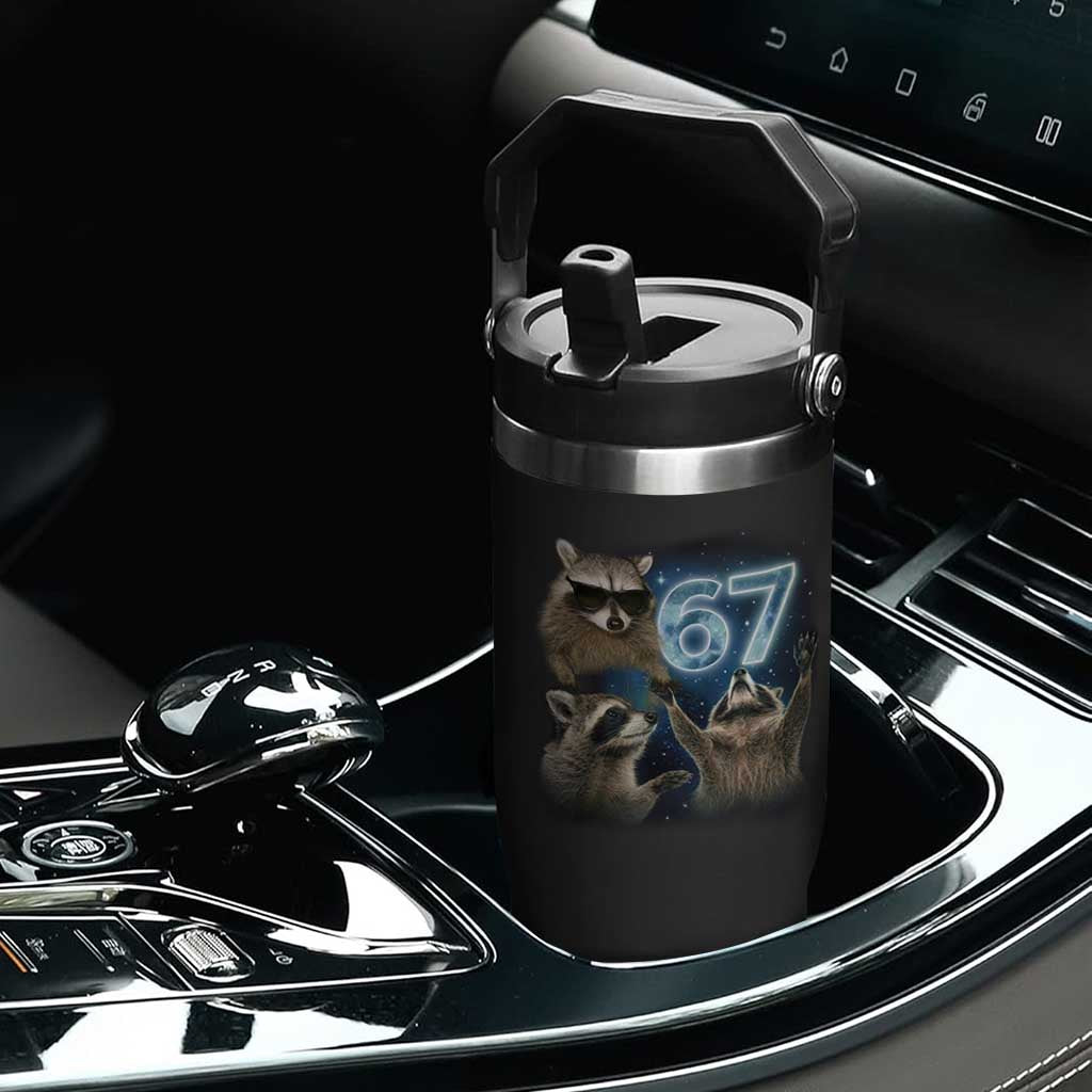 Funny 67 Raccoon Meme Flip Straw Tumbler Howling at The Moon Funny Six Seven Weird Cursed TS10 Print Your Wear