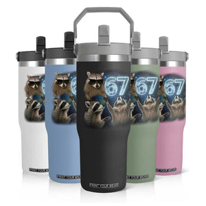 Funny 67 Raccoon Meme Flip Straw Tumbler Howling at The Moon Funny Six Seven Weird Cursed TS10 Print Your Wear