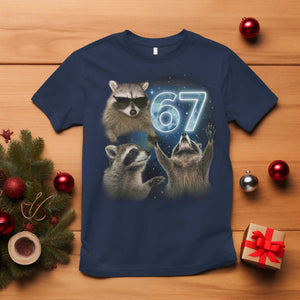 Funny 67 Raccoon Meme T Shirt Howling at The Moon Funny Six Seven Weird Cursed TS10 Navy Print Your Wear