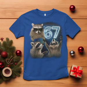 Funny 67 Raccoon Meme T Shirt Howling at The Moon Funny Six Seven Weird Cursed TS10 Royal Blue Print Your Wear