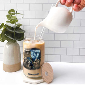 Funny 67 Raccoon Meme Glass Can Howling at The Moon Funny Six Seven Weird Cursed TS10 Print Your Wear