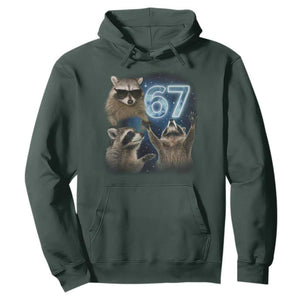 Funny 67 Raccoon Meme Hoodie Howling at The Moon Funny Six Seven Weird Cursed TS10 Dark Forest Green Print Your Wear