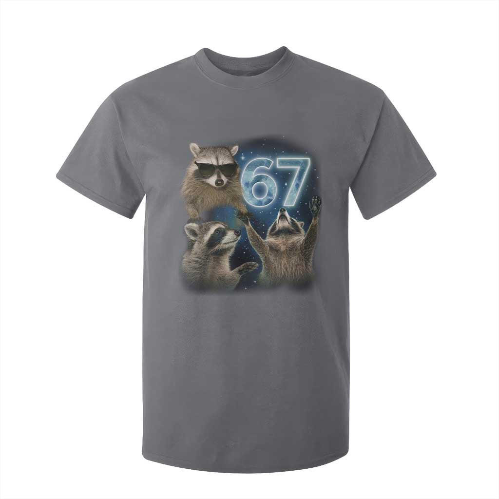 Funny 67 Raccoon Meme T Shirt For Kid Howling at The Moon Funny Six Seven Weird Cursed TS10 Charcoal Print Your Wear