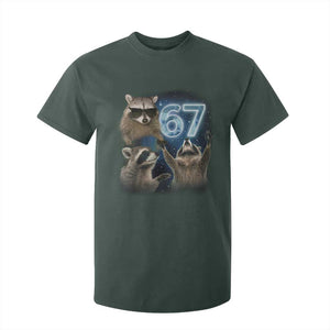 Funny 67 Raccoon Meme T Shirt For Kid Howling at The Moon Funny Six Seven Weird Cursed TS10 Dark Forest Green Print Your Wear