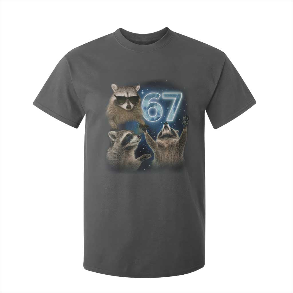 Funny 67 Raccoon Meme T Shirt For Kid Howling at The Moon Funny Six Seven Weird Cursed TS10 Dark Heather Print Your Wear
