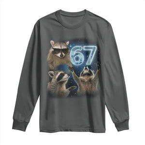 Funny 67 Raccoon Meme Long Sleeve Shirt Howling at The Moon Funny Six Seven Weird Cursed TS10 Dark Heather Print Your Wear