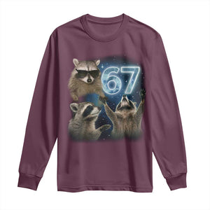 Funny 67 Raccoon Meme Long Sleeve Shirt Howling at The Moon Funny Six Seven Weird Cursed TS10 Maroon Print Your Wear