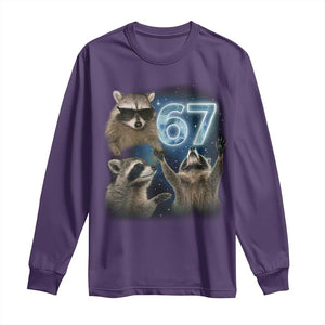 Funny 67 Raccoon Meme Long Sleeve Shirt Howling at The Moon Funny Six Seven Weird Cursed TS10 Purple Print Your Wear