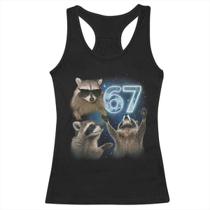 Funny 67 Raccoon Meme Racerback Tank Top Howling at The Moon Funny Six Seven Weird Cursed TS10 Black Print Your Wear