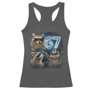 Funny 67 Raccoon Meme Racerback Tank Top Howling at The Moon Funny Six Seven Weird Cursed TS10 Dark Heather Print Your Wear