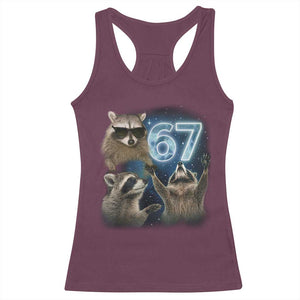 Funny 67 Raccoon Meme Racerback Tank Top Howling at The Moon Funny Six Seven Weird Cursed TS10 Maroon Print Your Wear