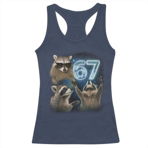 Funny 67 Raccoon Meme Racerback Tank Top Howling at The Moon Funny Six Seven Weird Cursed TS10 Navy Print Your Wear
