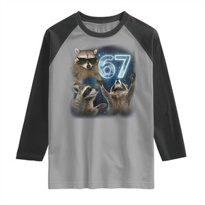 Funny 67 Raccoon Meme Raglan Shirt Howling at The Moon Funny Six Seven Weird Cursed TS10 Sport Gray Black Print Your Wear