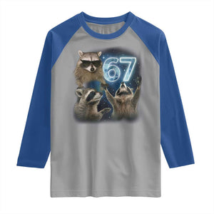 Funny 67 Raccoon Meme Raglan Shirt Howling at The Moon Funny Six Seven Weird Cursed TS10 Sport Gray Royal Print Your Wear