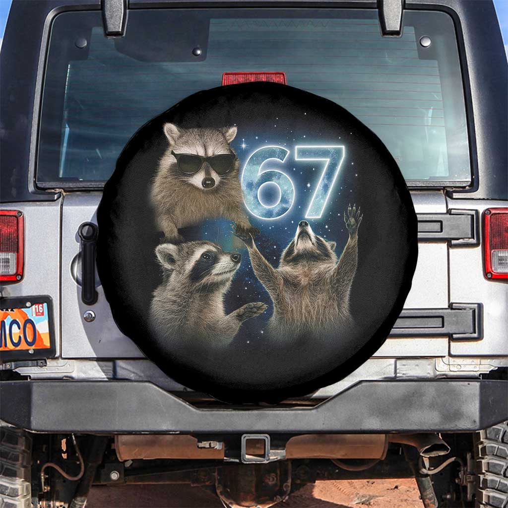 Funny 67 Raccoon Meme Spare Tire Cover Howling at The Moon Funny Six Seven Weird Cursed TS10 No hole Black Print Your Wear