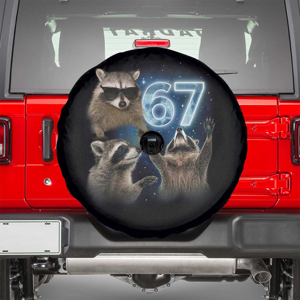 Funny 67 Raccoon Meme Spare Tire Cover Howling at The Moon Funny Six Seven Weird Cursed TS10 Black Print Your Wear