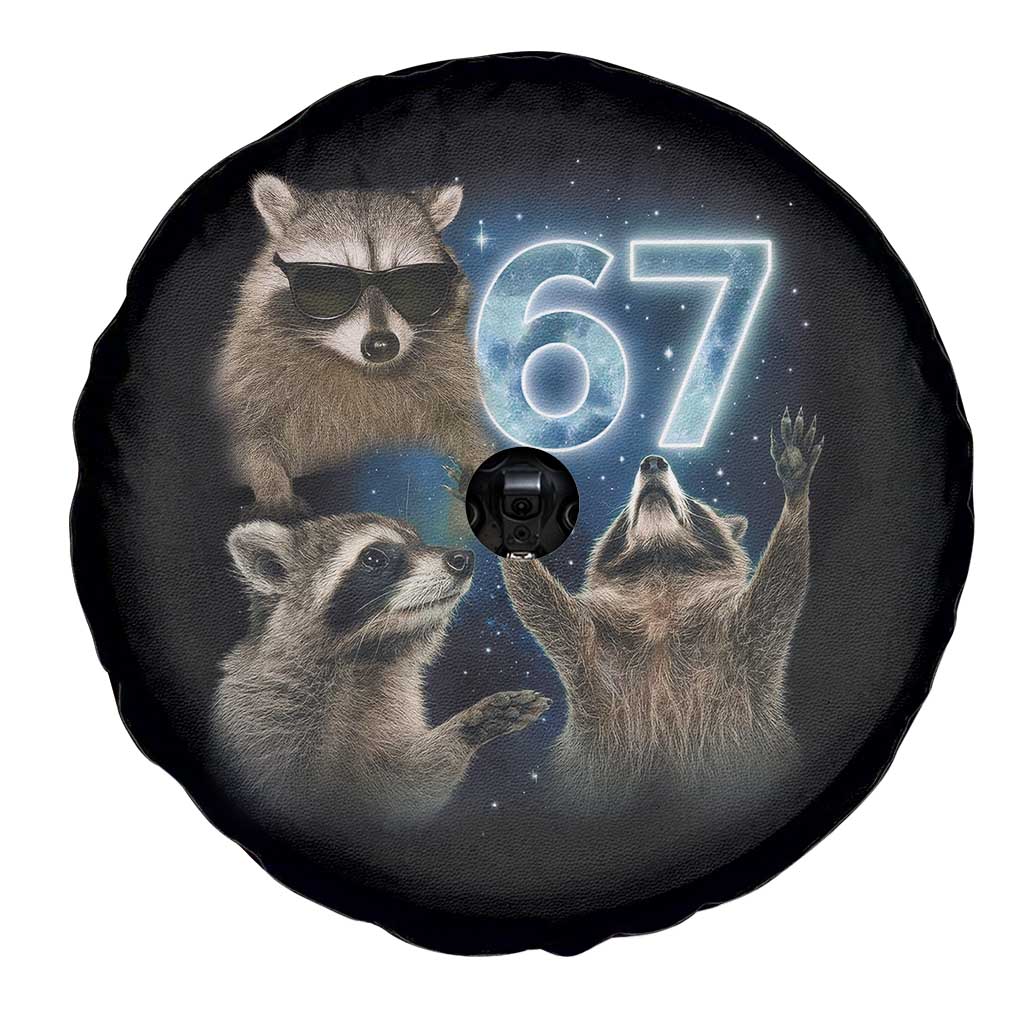 Funny 67 Raccoon Meme Spare Tire Cover Howling at The Moon Funny Six Seven Weird Cursed TS10 Print Your Wear