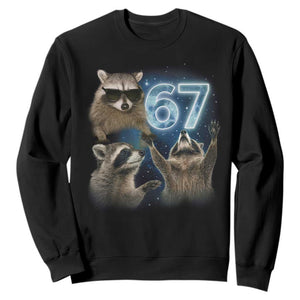 Funny 67 Raccoon Meme Sweatshirt Howling at The Moon Funny Six Seven Weird Cursed TS10 Black Print Your Wear