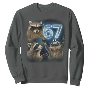 Funny 67 Raccoon Meme Sweatshirt Howling at The Moon Funny Six Seven Weird Cursed TS10 Dark Heather Print Your Wear