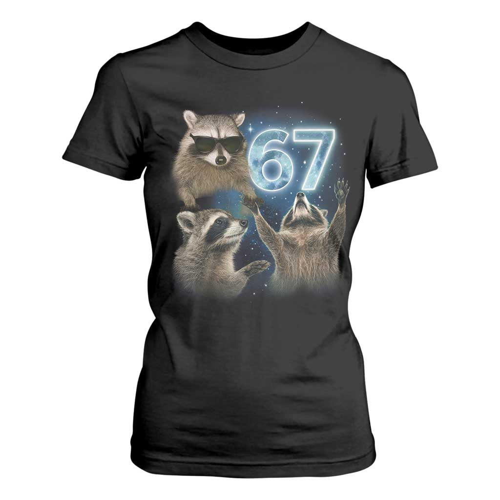 Funny 67 Raccoon Meme T Shirt For Women Howling at The Moon Funny Six Seven Weird Cursed TS10 Black Print Your Wear