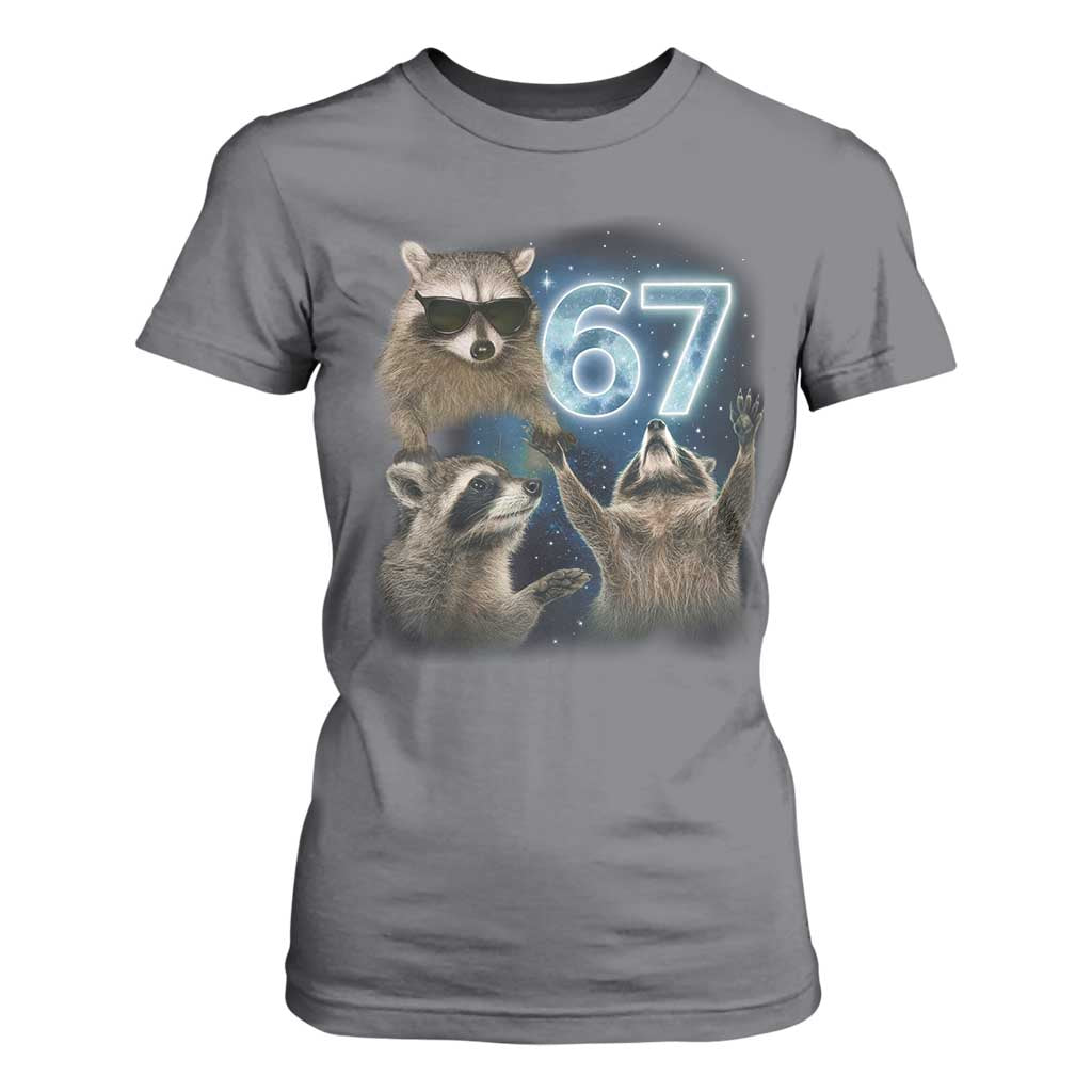 Funny 67 Raccoon Meme T Shirt For Women Howling at The Moon Funny Six Seven Weird Cursed TS10 Charcoal Print Your Wear