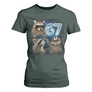 Funny 67 Raccoon Meme T Shirt For Women Howling at The Moon Funny Six Seven Weird Cursed TS10 Dark Forest Green Print Your Wear