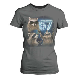 Funny 67 Raccoon Meme T Shirt For Women Howling at The Moon Funny Six Seven Weird Cursed TS10 Dark Heather Print Your Wear
